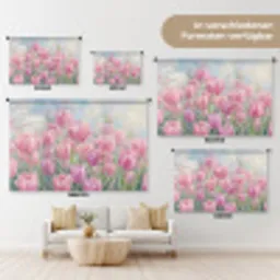Tulpen - Veld - Lente - Roze Wandkleed katoen klein -tsfeer8_DE