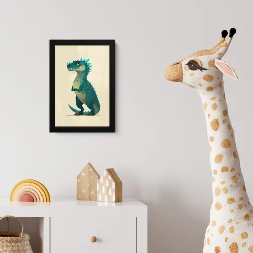 Dinosaurus - Turquoise - Stekels fotolijst zwart zonder passe partout klein -usfeer4_kinderkamer
