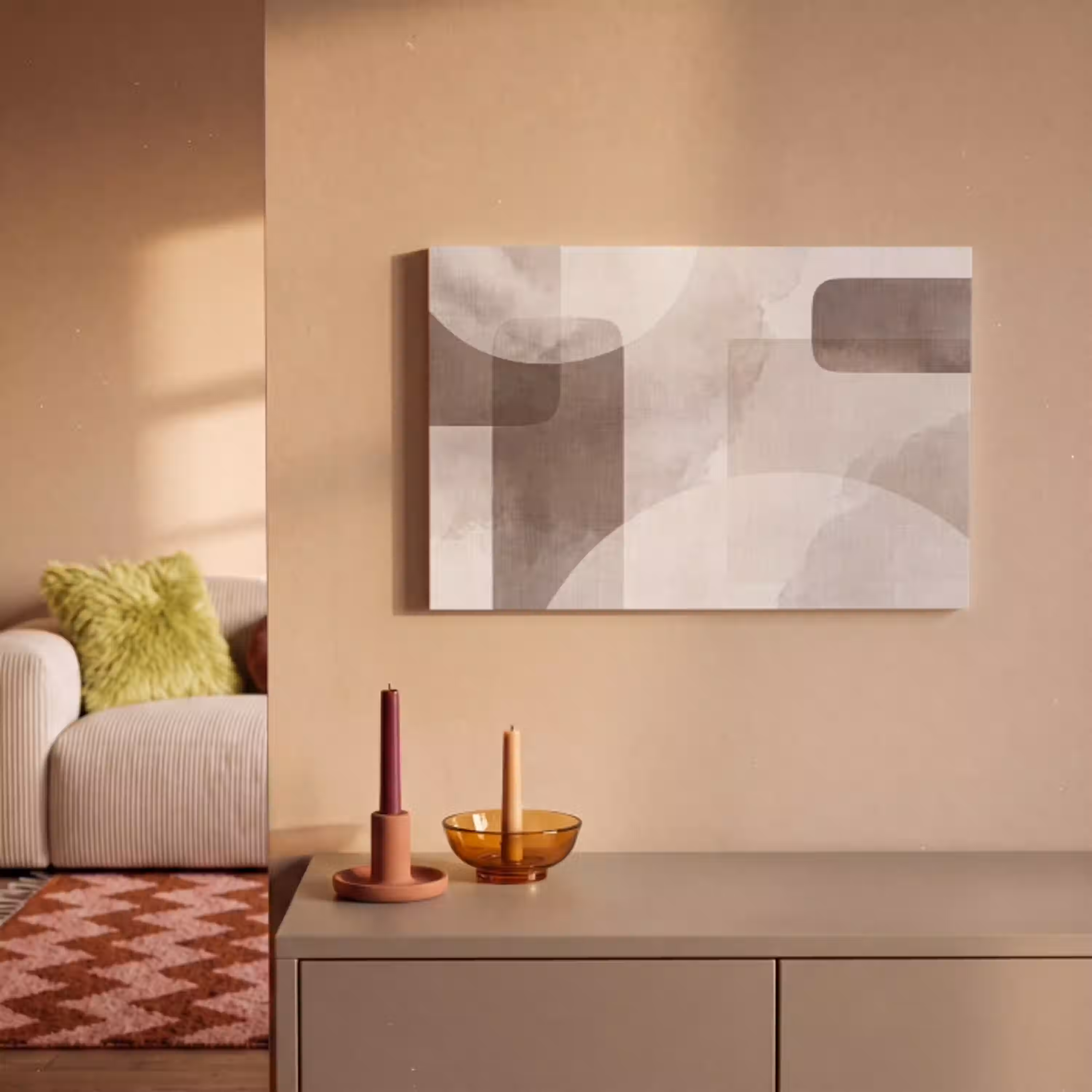 Abstracte vormen - Beige canvas 2cm klein -sfeer1