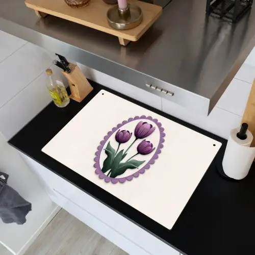Tulpen - Paars - Lijst - Bladeren Inductie beschemer met haakjes klein -sfeer1