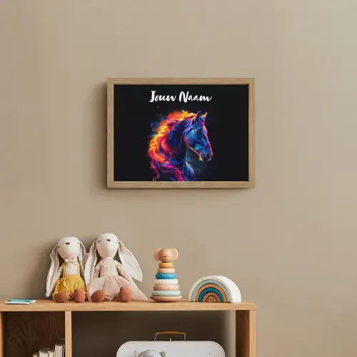 Paard - Dier - Rook - Zwart - Kleuren Light Box met batterij (Wandlamp kind) middel -sfeer2_kind
