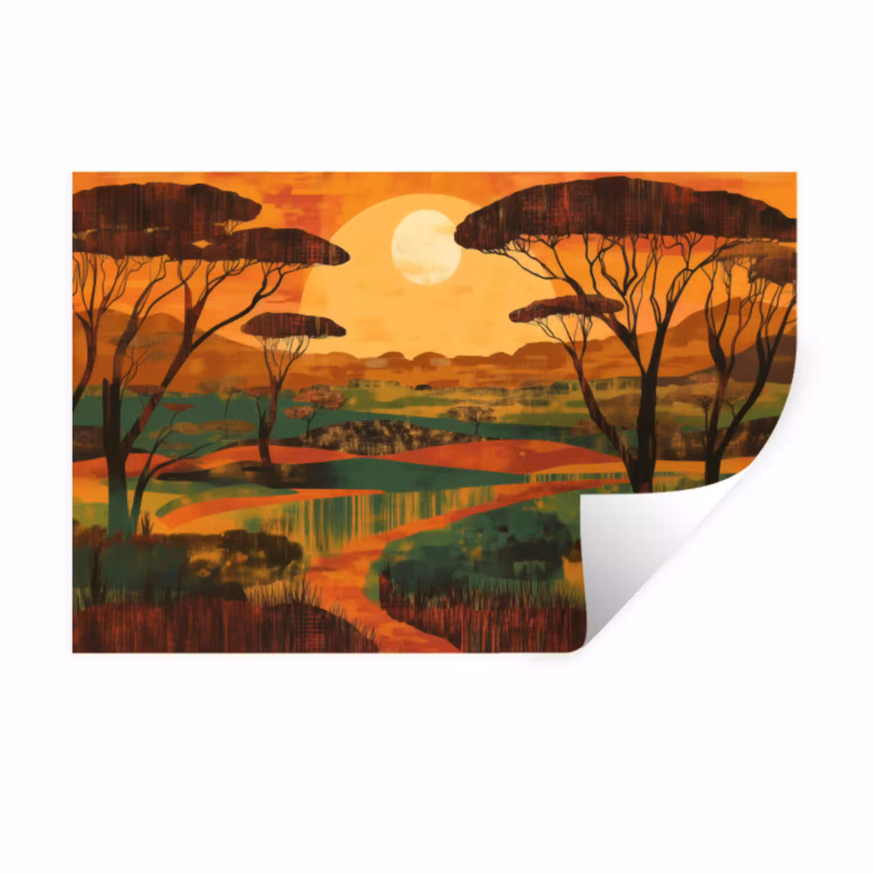 Landschap - Afrikaans - Zon Muursticker klein -3d