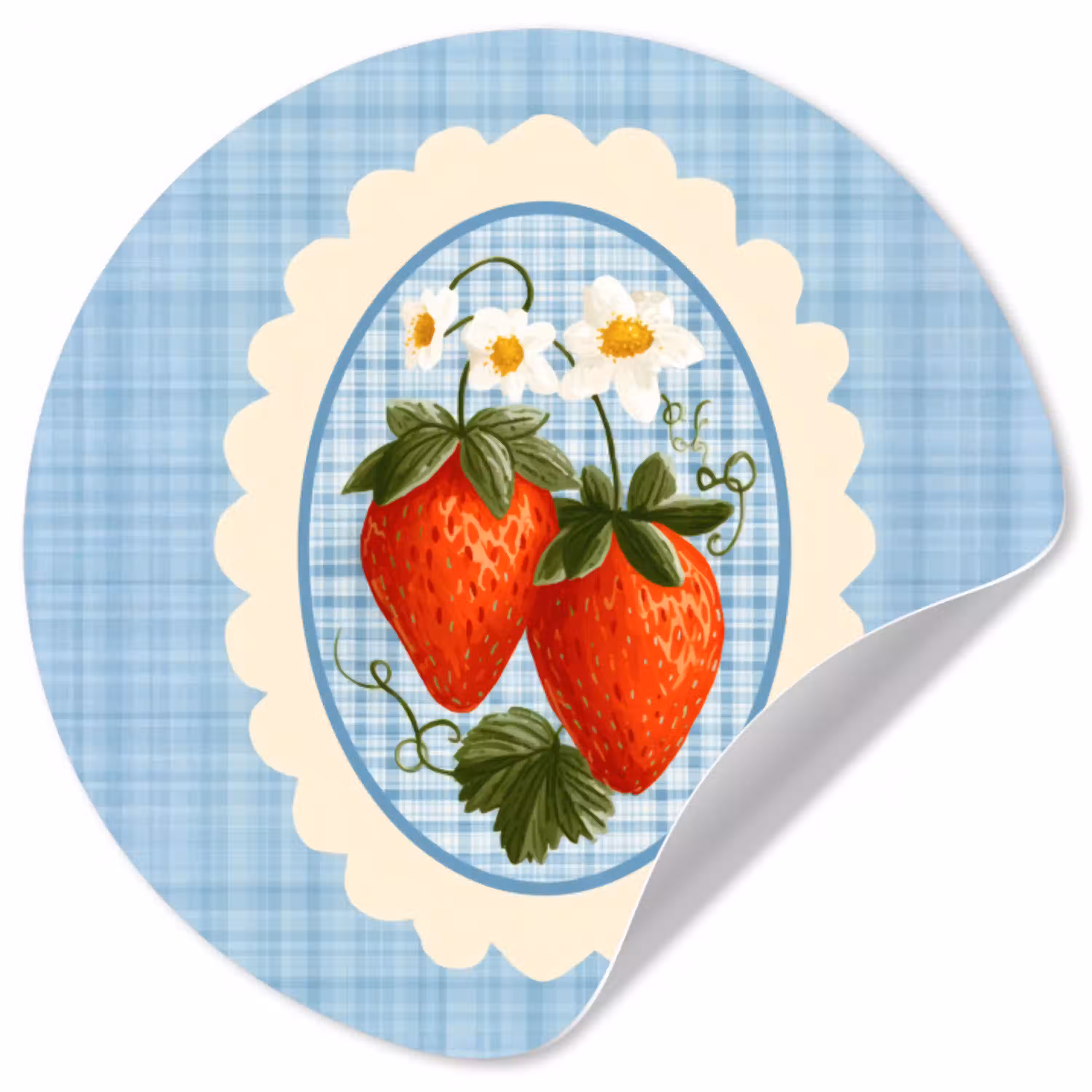 Aardbeien - Lijst - Rood - Geruit Wandcirkel behangsticker klein -3d