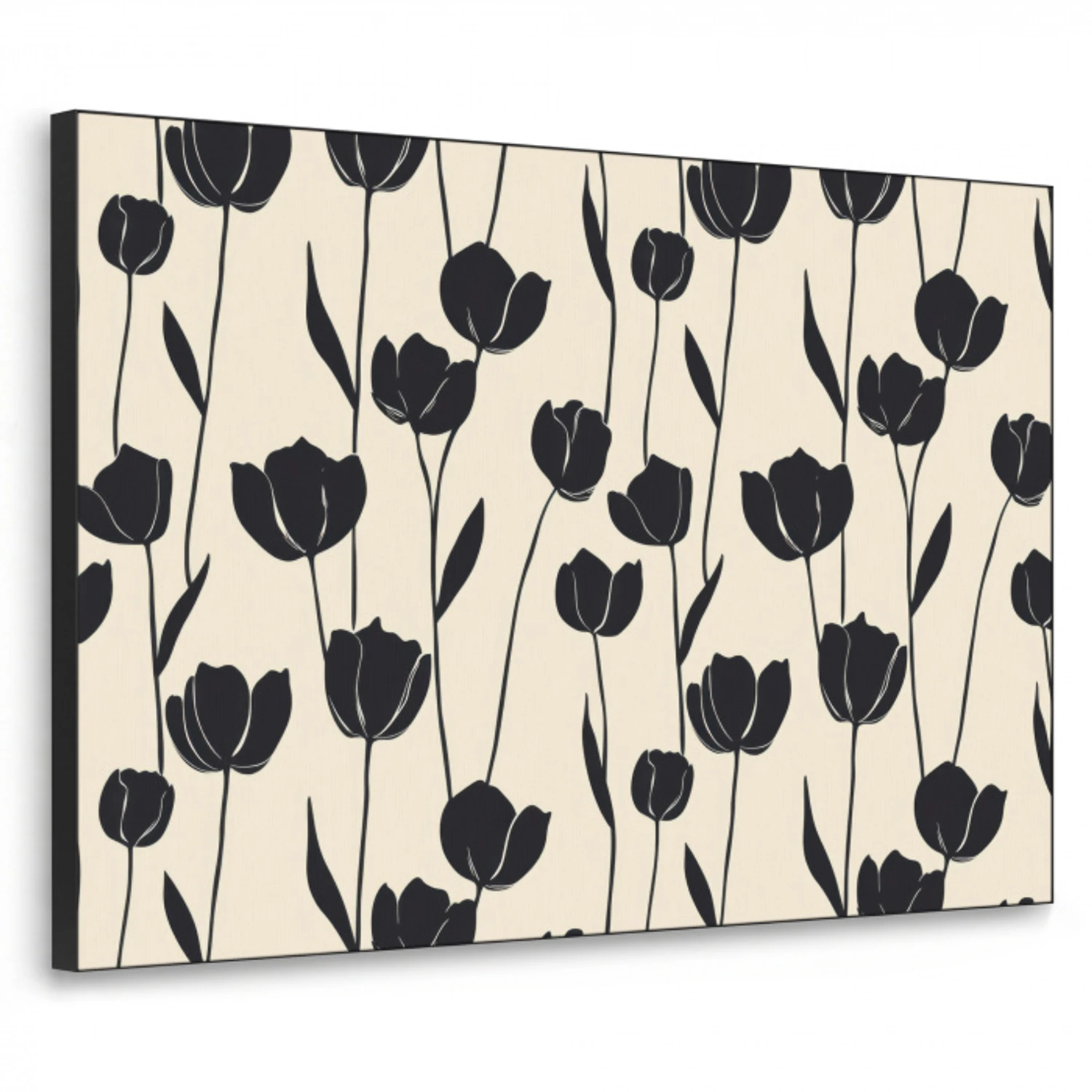 Tulpen - Patroon - Zwart Textielframe zwart klein 947 -3d