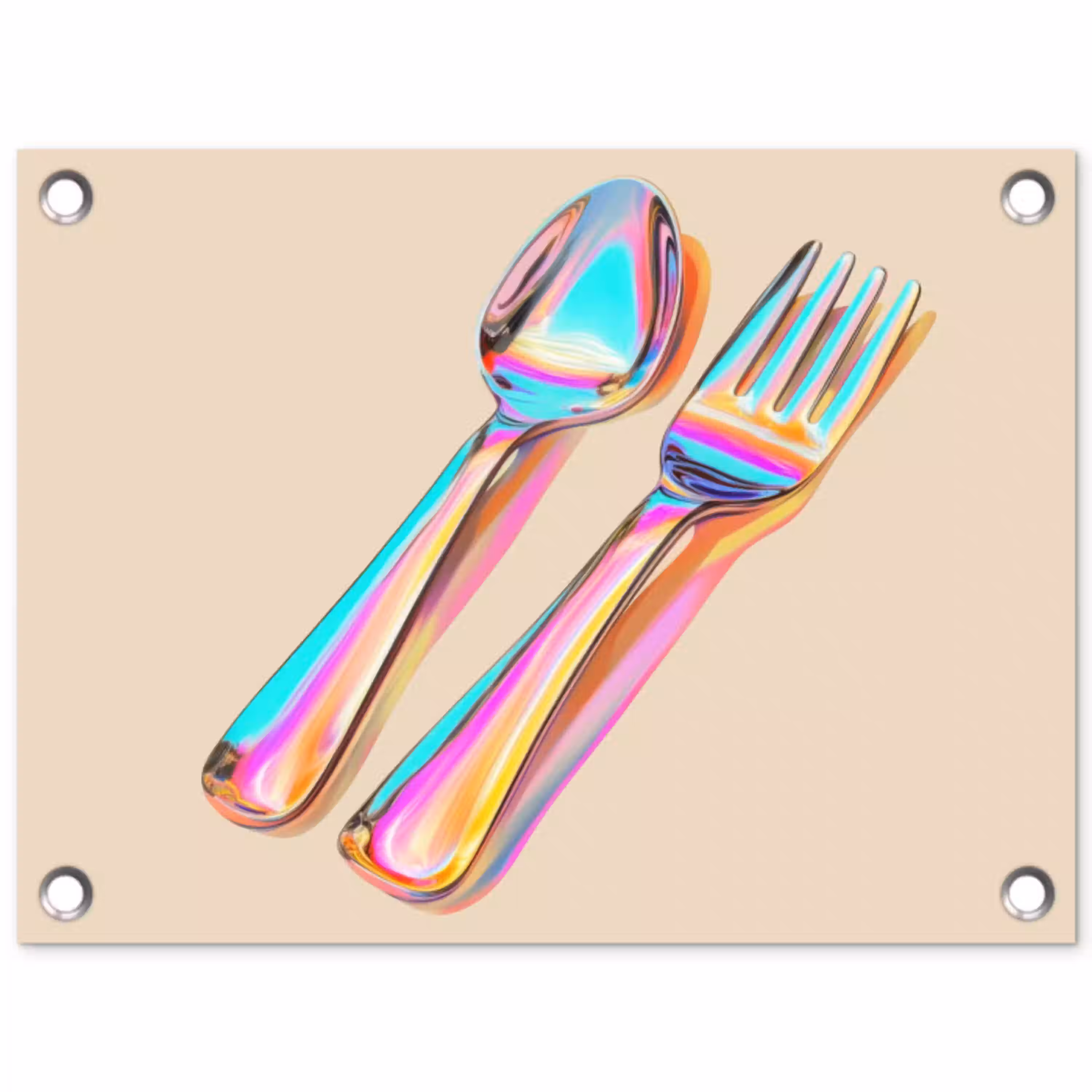 Regenboog - Lepel - Vork tuinposter los doek klein -3d