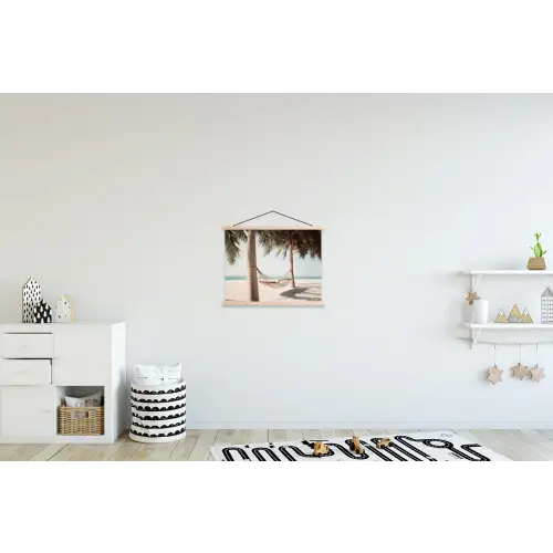 Hangmat - Palmbomen - Strand - Zee textielposter latten blank klein -kinderkamer