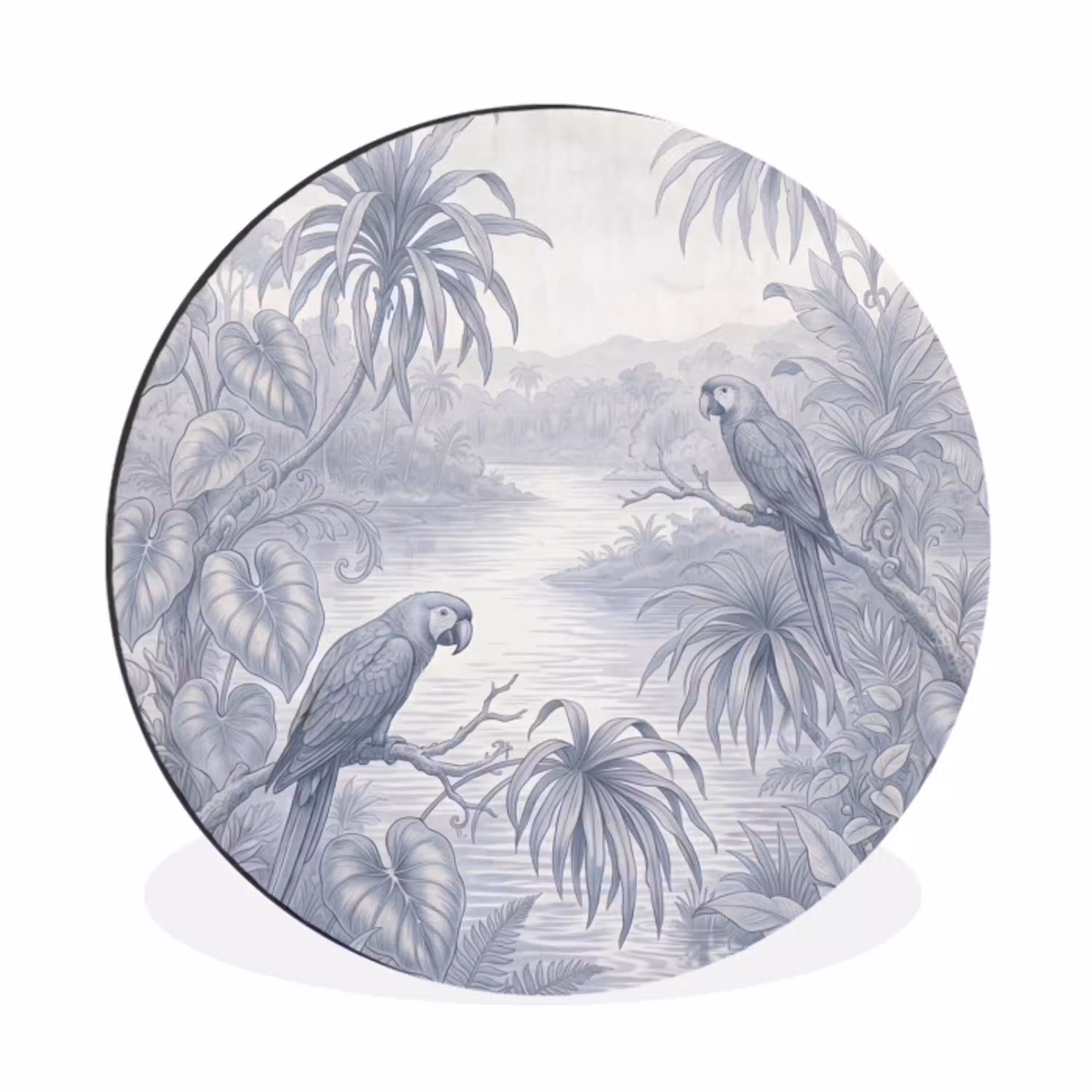 Vogel - Rivier - Tropisch - Illustratie - Blauw Wandcirkel aluminium klein -3d