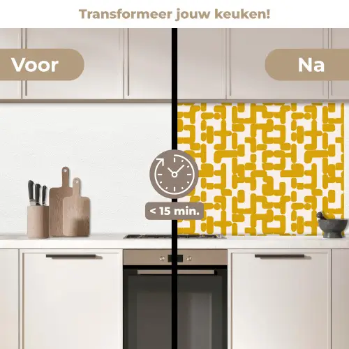 Geel - Beige - Patroon keuken achterwand 2 middel 871 -voor-na2_NL