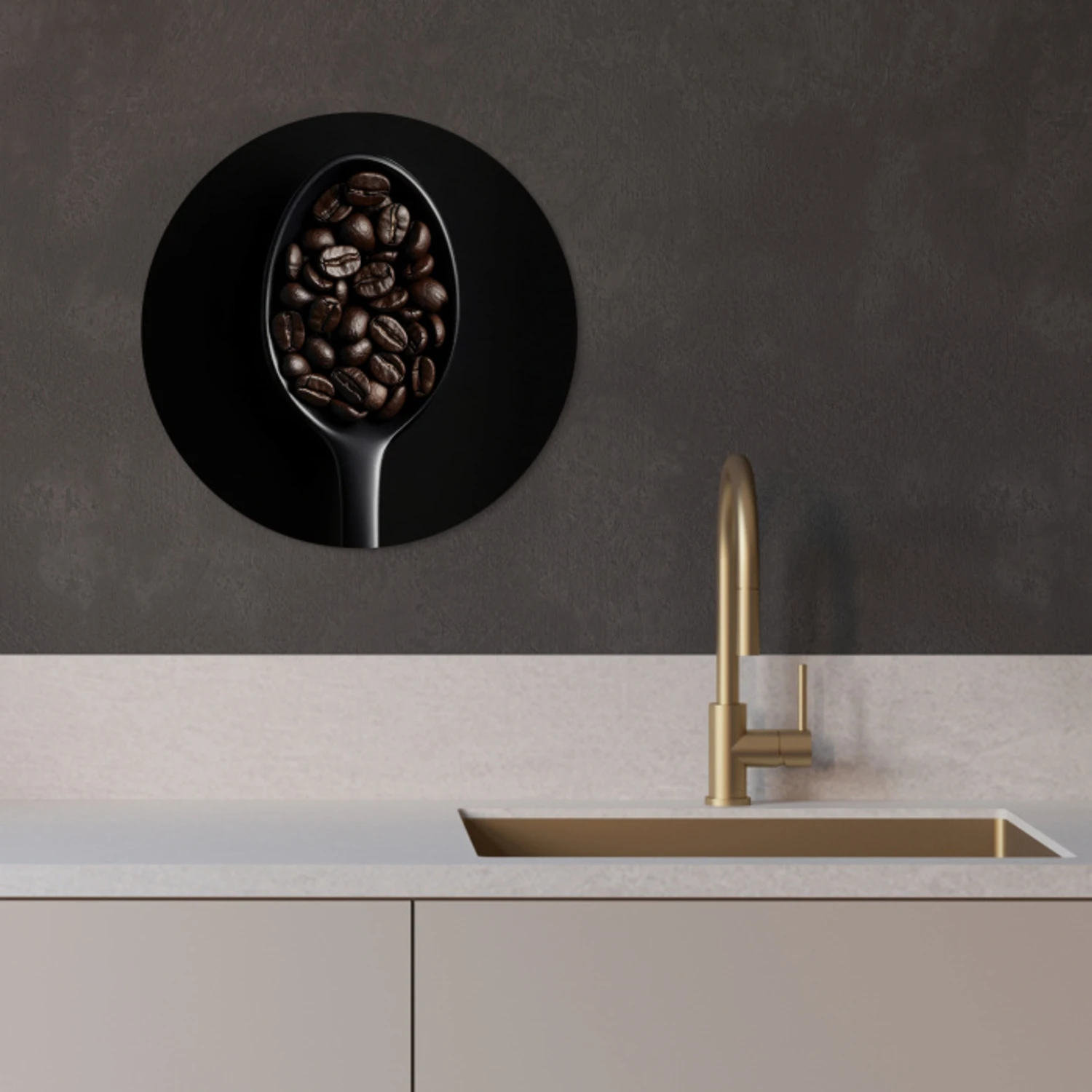 Koffiebonen - Lepel - Zwart KitchenYeah - Keuken - Wandcirkel Forex klein -sfeer1