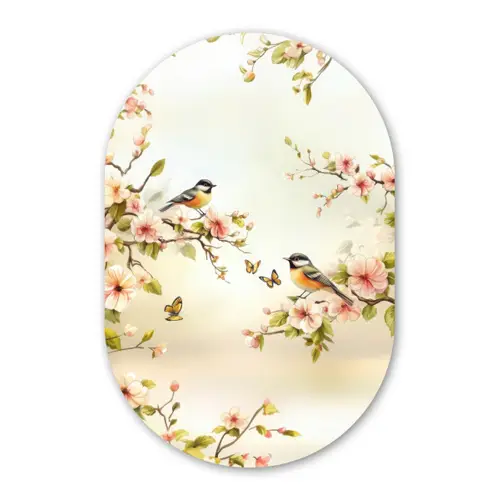 Takken - Bloemen - Vogeltjes - Roze Wandcirkel Ovaal Forex klein -3d