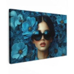 Vrouw - Bloemen - Blauw - Aesthetic - Luxe Tuinposter op houten frame 2 cm dik klein -3d