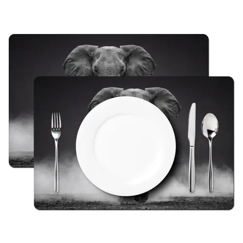 Olifant - Zwart - Wit - Rook Placemat vinyl groot -zzsfeer2_Kitchenyeah-website