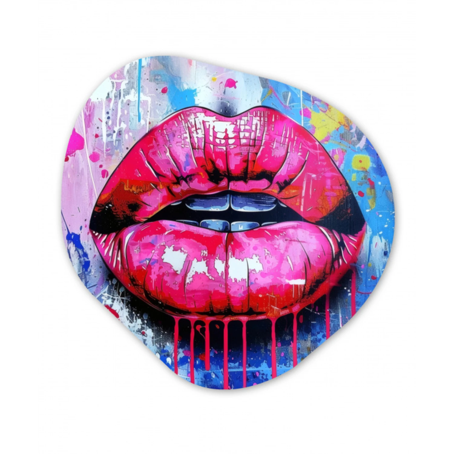 Graffiti - Lippen - Felroze - Geschilderd Wandcirkel Organisch Aluminium middel -3d