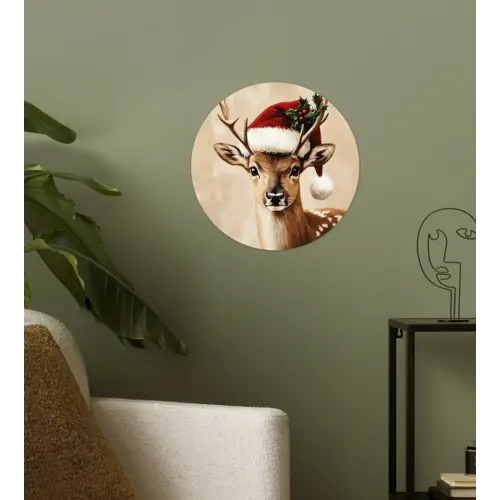 Kerst - Hert - Gewei - Rood Wandcirkel behangsticker klein -sfeer2