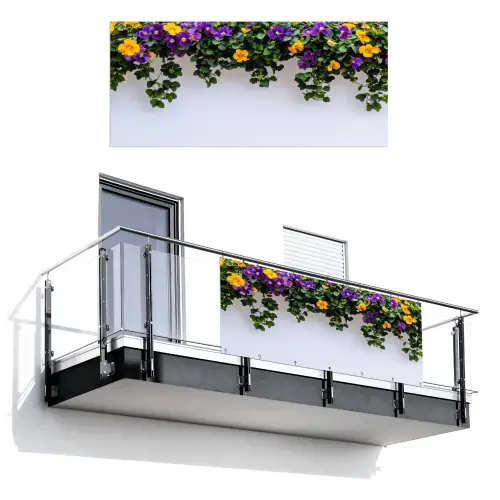 Bloemen - Muur - Geel - Paars Balkonbeschermer Duitsland klein -3d