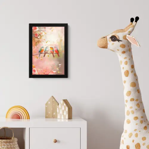 Vogels - Tak - Quote - Roze fotolijst zwart zonder passe partout klein -usfeer4_kinderkamer