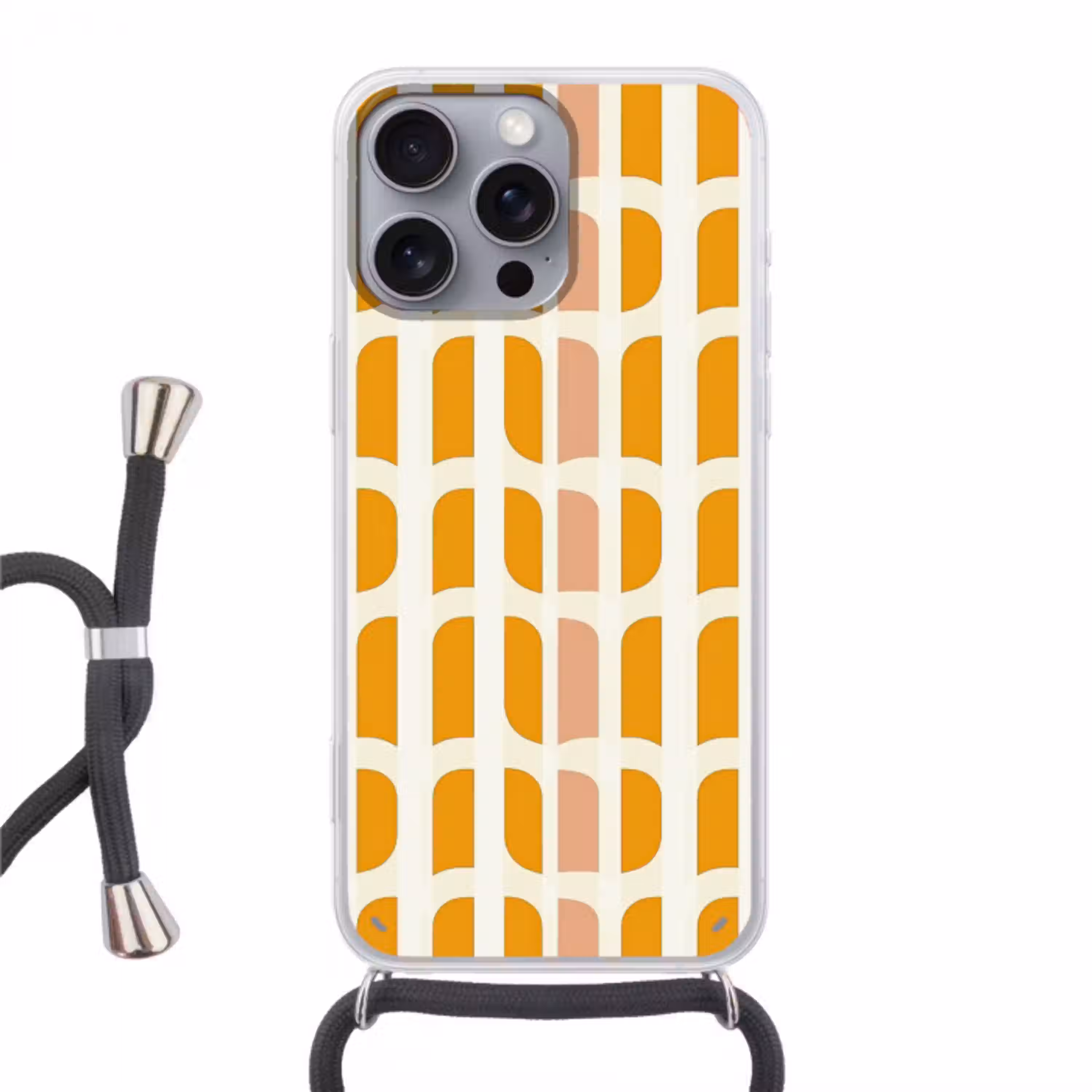 Geometrisch - Patroon - Geel - Roze Hoesje iPhone 16 Pro Max met koord klein 804 -3d