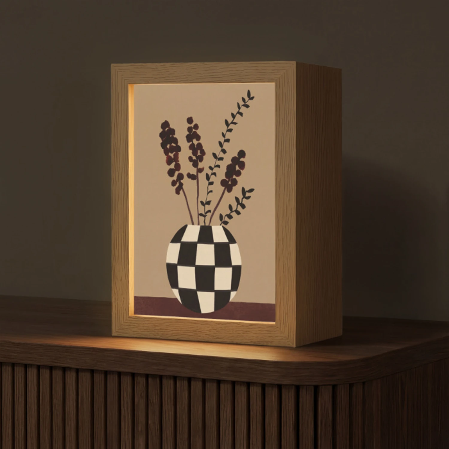 Minimalistisch - Vaas - Bloemen - Bruin Light Box met kabel (Tafellamp) klein -z3d_website