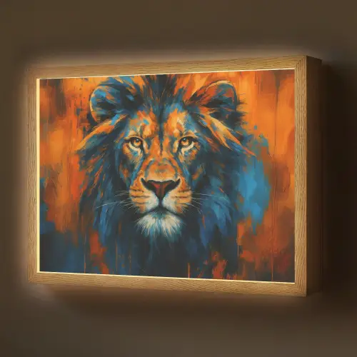 Schilderij - Leeuwenkop - Oranje Light Box met batterij (Wandlamp) middel -z3d_website