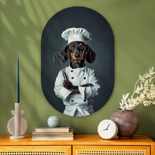 Hond - Garde - Kok Wandcirkel Ovaal Glas middel -sfeer2