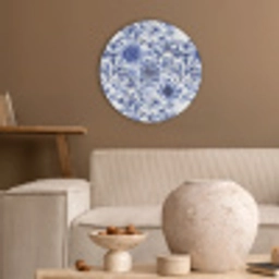 Bloemen - Blauw - Patroon - Wit Akoestische PET Vilt - Rond klein 838 -sfeer1