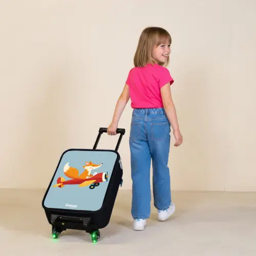 Vos - Vliegtuig -  Vliegen Kinderkoffer - Zwart klein -sfeer1