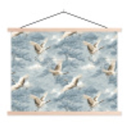 Wolken - Kraanvogels - Blauw textielposter latten blank klein 122 -3d