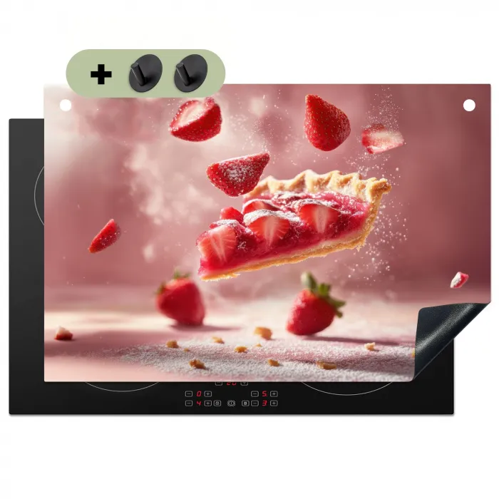 Aardbei - Taart- Eten - Roze Inductie beschemer met haakjes klein -3d