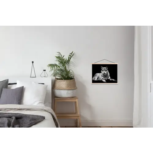 Wilde dieren - Wolf - Zwart - Wit textielposter latten blank klein -woonkamer