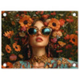 Vrouwen - Bloemen - Modern - Bril - Abstract tuinposter los doek klein -3d