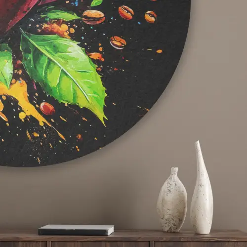 Koffie - Graffiti - Drinken - Abstract Akoestische PET Vilt - Rond klein -sfeer5_closeup