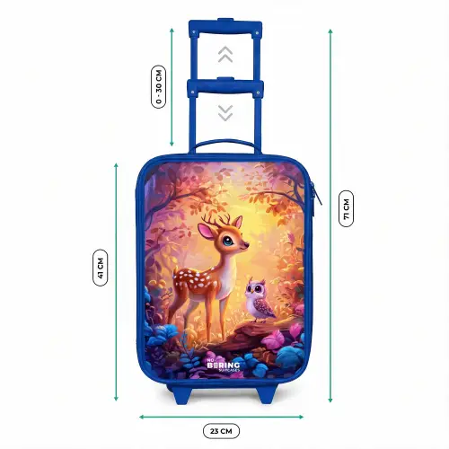 Hertje en uil in een roze sprookjesbos Kinderkoffer - Blauw klein -productfoto_formaten