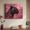 Luipaard - Bloemen - Roze Textielframe zwart klein -sfeer3
