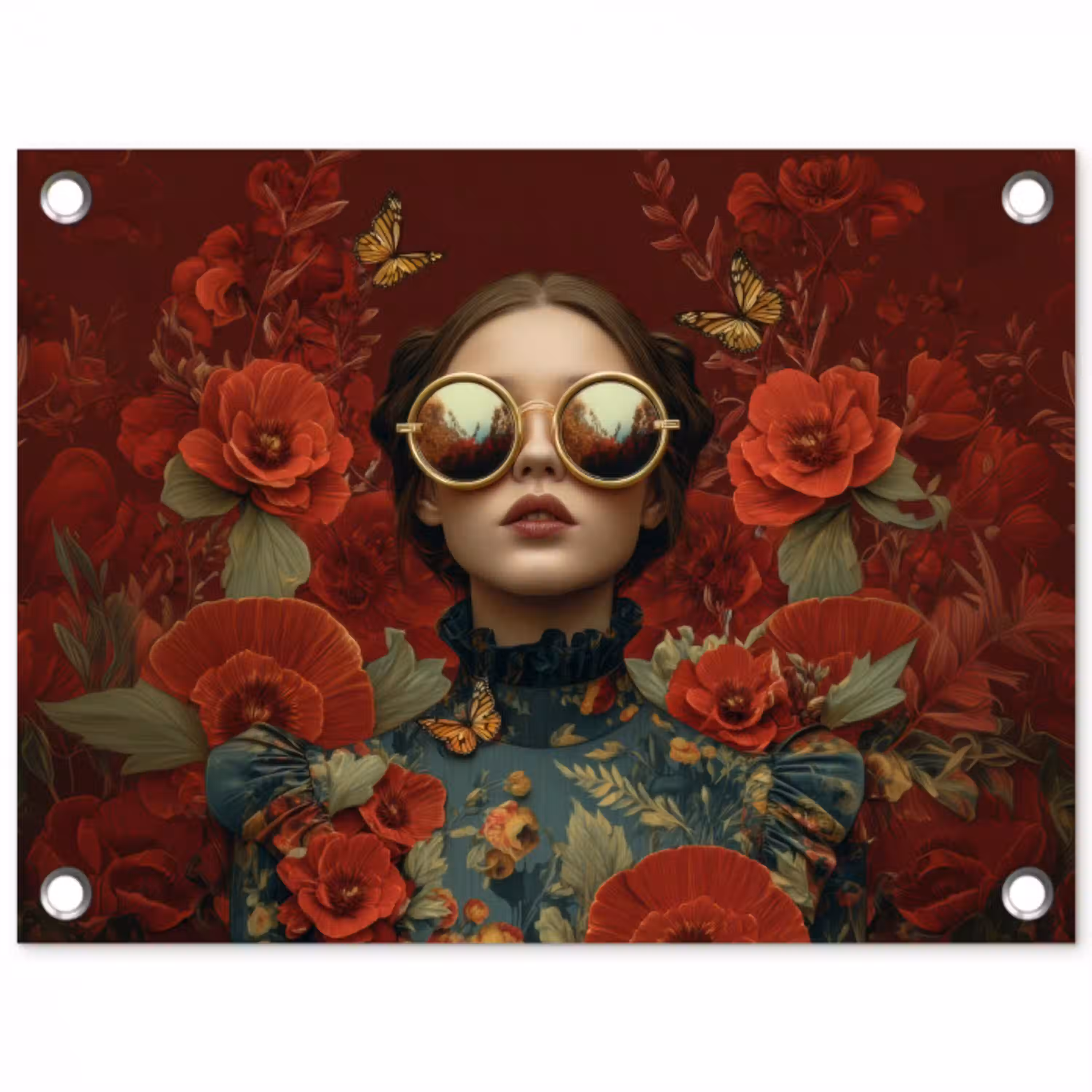 Bloemen - Dieprood - Zonnebril - Vrouw tuinposter los doek klein -3d