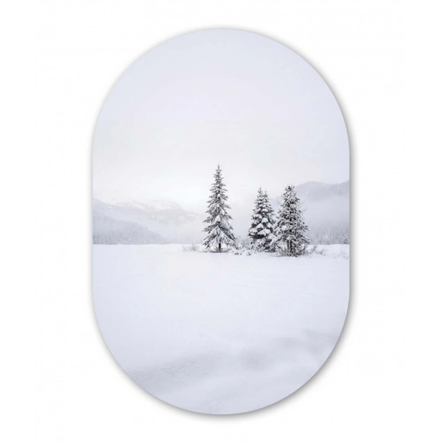 Fijnsparren - Sneeuw - Winter - Landschap - Stilte Wandcirkel Ovaal Aluminium middel -3d