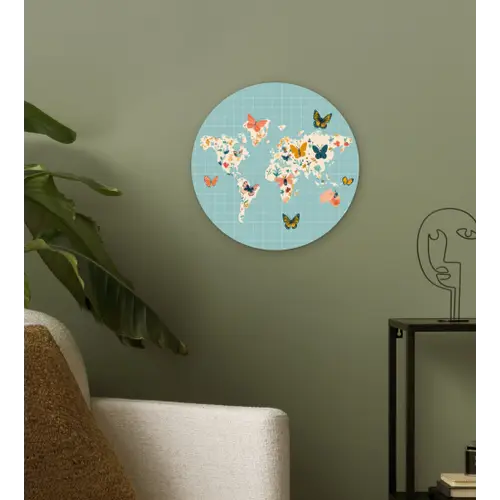 Wereldkaart - Vlinders - Dromerig Wandcirkel plexiglas klein -sfeer3
