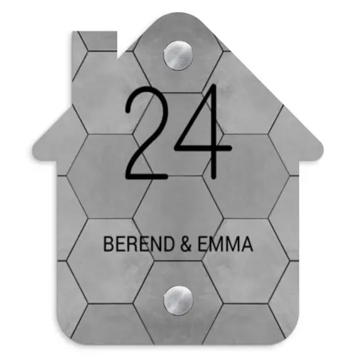 Grijze tegels - Klassiek Naambord Huisje klein -3d