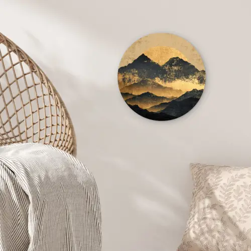 Gouden Bergen bij Maanlicht Wandcirkel kunststof plaat 5mm dik klein -sfeer5