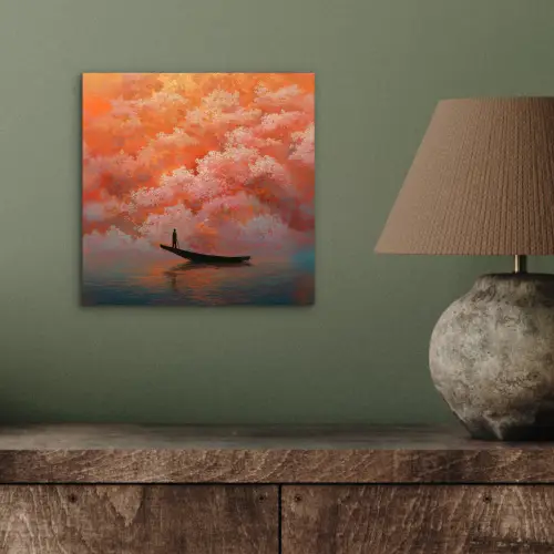 Zee - Boot - Wolken - Oranje aluminium wit klein -sfeer2
