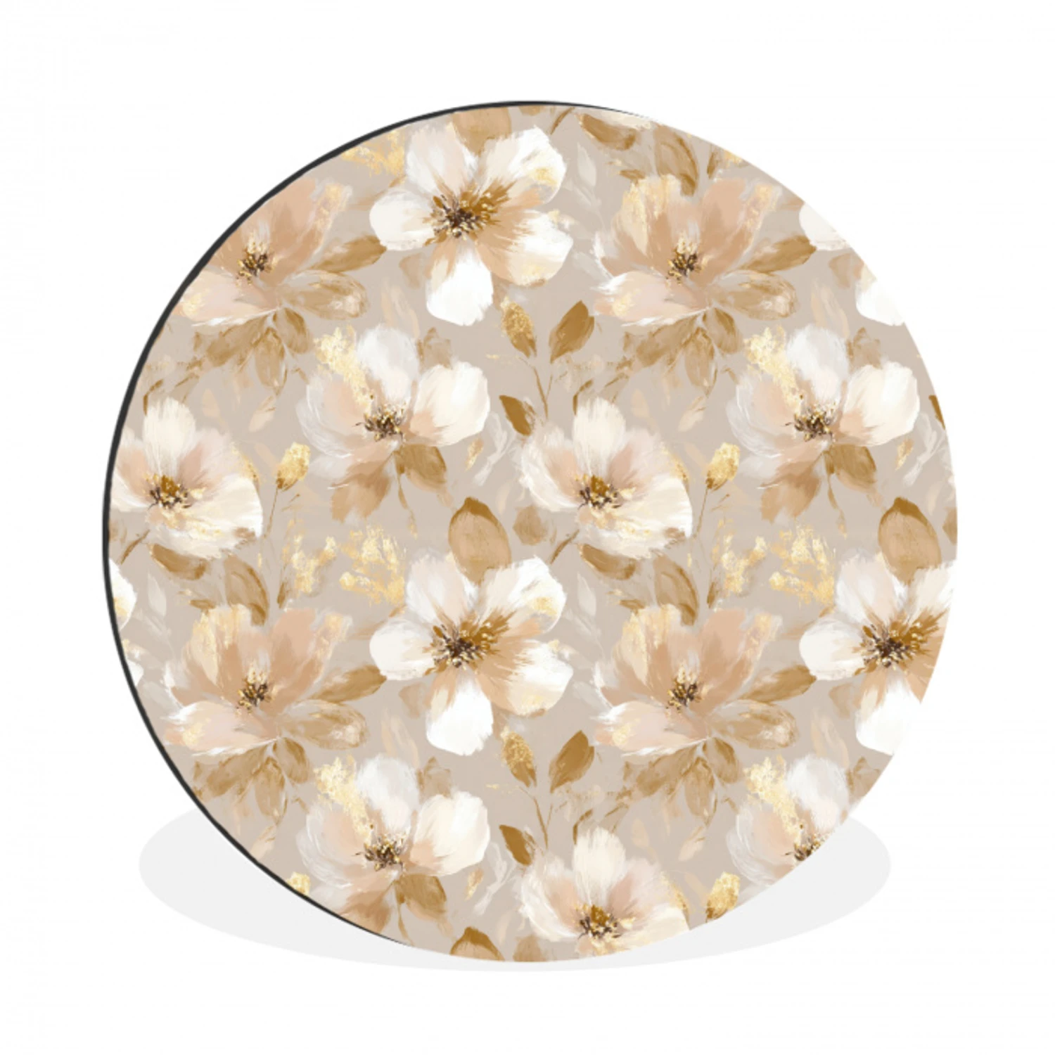 Bloemen - artistiek - Goud Wandcirkel aluminium klein 190 -3d
