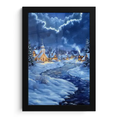 Winteravond - Kerstdorp - Donker fotolijst zwart zonder passe partout klein -3d