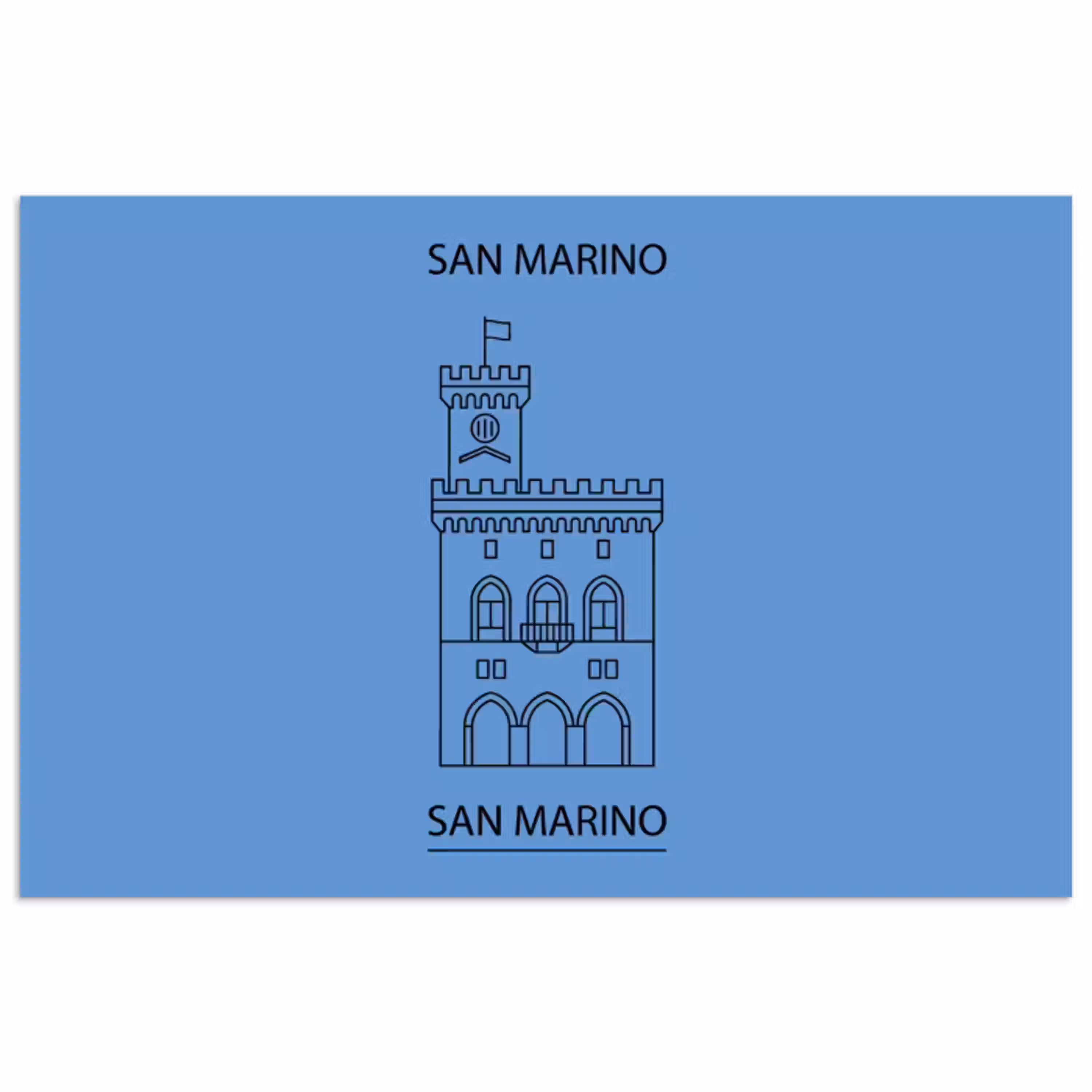 Gebouw - San Marino - Architectuur - Lijntekening - Blauw poster papier klein -3d