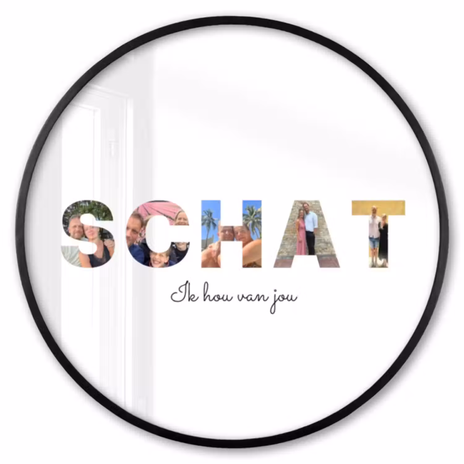 Gepersonaliseerde ronde fotolijst - Schat - Lettercollage