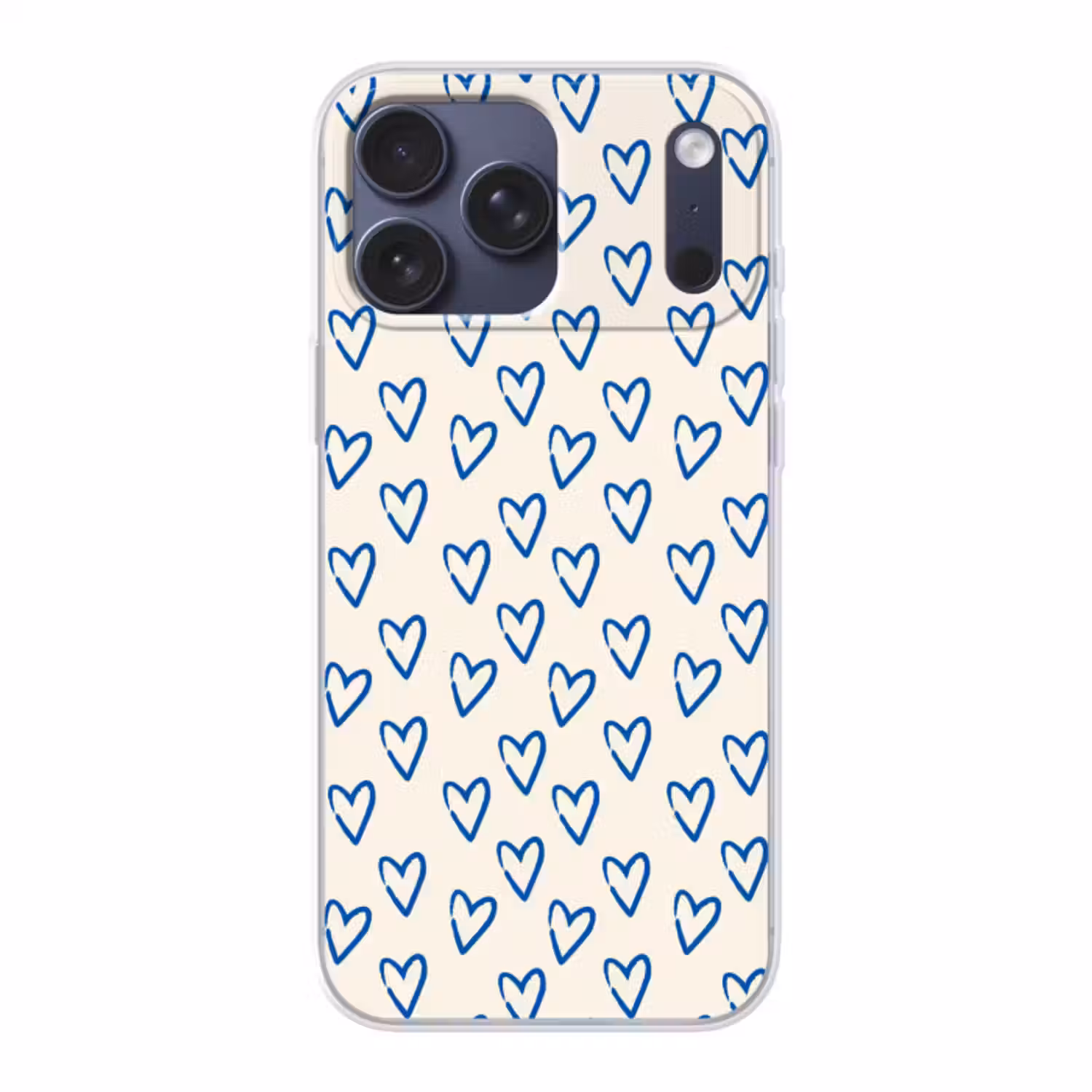 Telefoonhoesje Softcase - Hartjes patroon - Blauw - Beige - Liefde