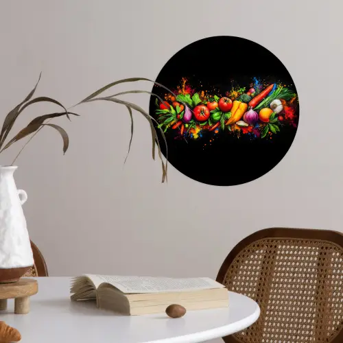 Groente - Eten - Kruiden - Graffiti - Koken Wandcirkel behangsticker klein -sfeer3