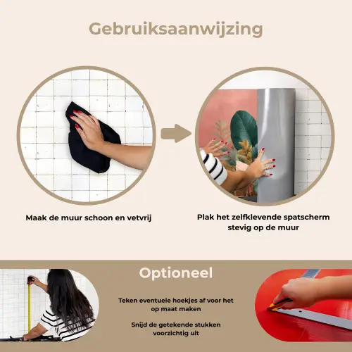 Tropische bladeren - Bloemen - Roze - groen keuken achterwand spatscherm klein -gebruiksaanwijzing_NL