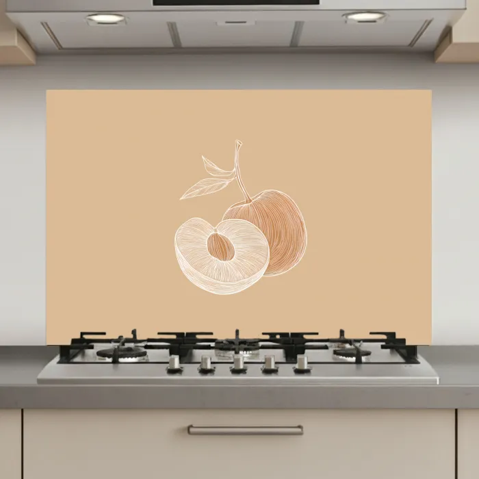 Perzik - Lijntekening - Pit - Beige keuken achterwand spatscherm klein -3d_website