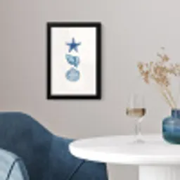 Zeester - Schelpen - Blauw fotolijst zwart zonder passe partout klein -sfeer4