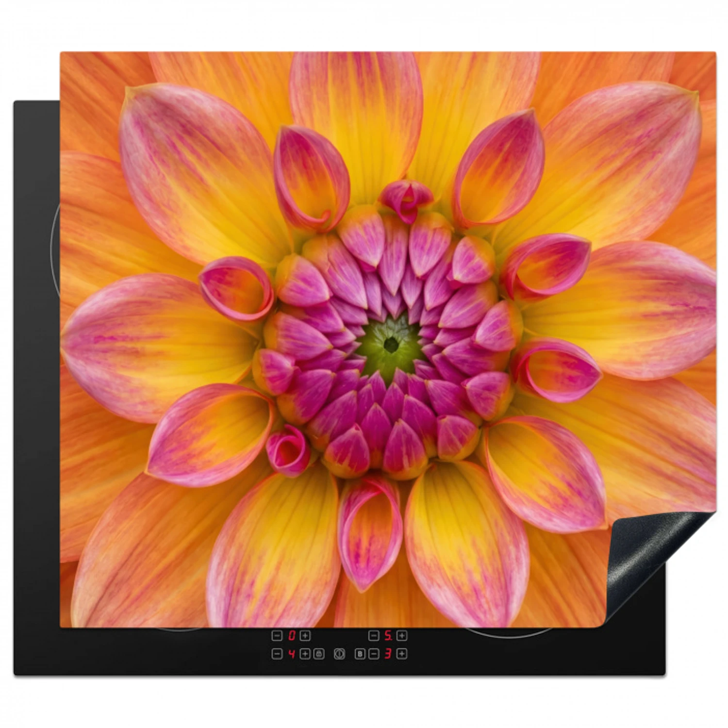 Dahlia - Bloem - Oranje Inductie beschermer vinyl 3mm middel -3d