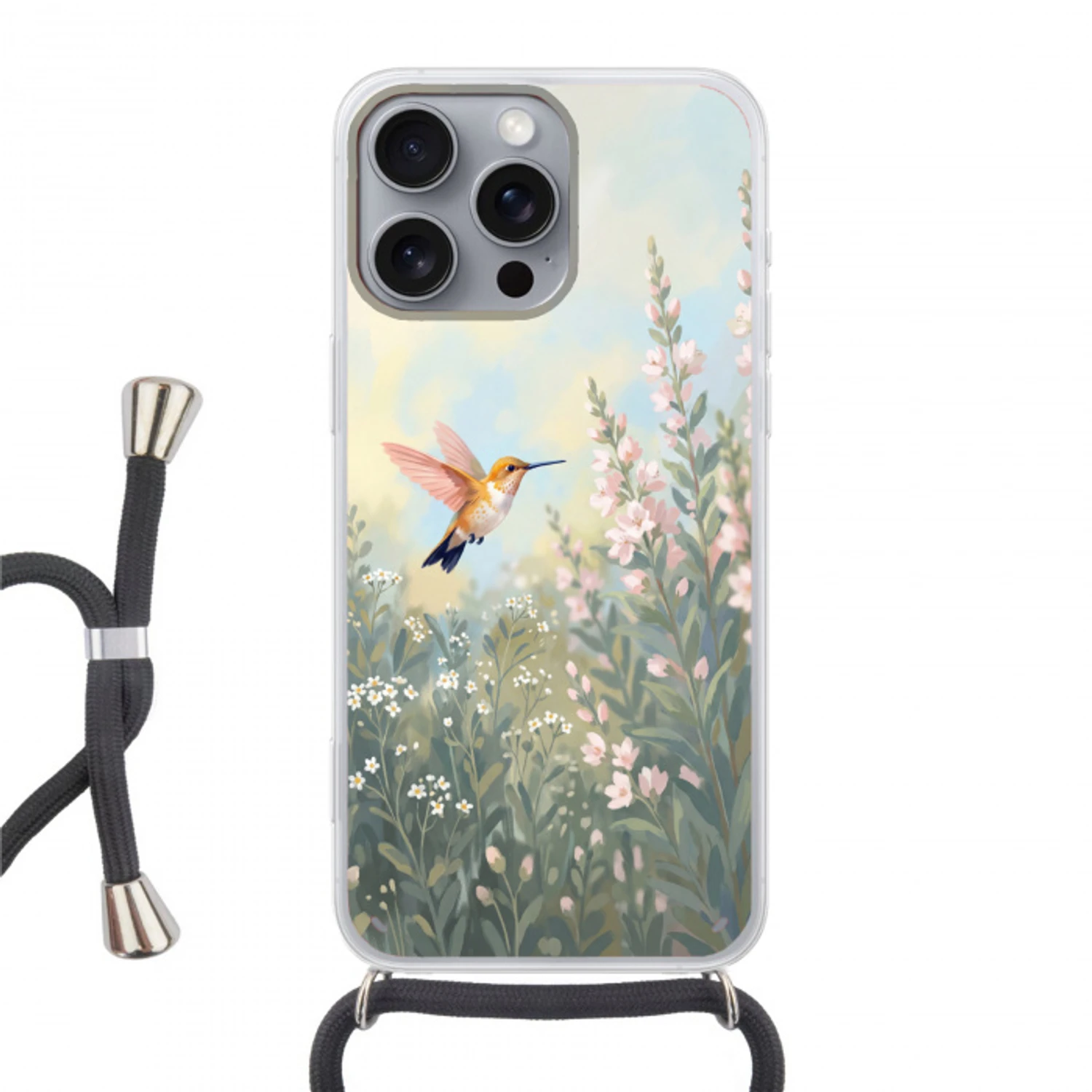 Kolibrie - Illustratie - Kleurrijk Hoesje iPhone 16 Pro Max met koord klein -3d